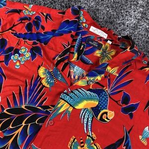 Vintage Carl Michaels Shirt Mens XL Red Parrot Hawaiian Short Sleeve Made USA